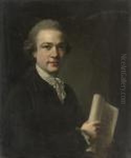 Portrait Of George Gostling, 
Half-length, A Drawing Of The Madonnaand Child In His Right Hand Oil Painting by Nathaniel Hone