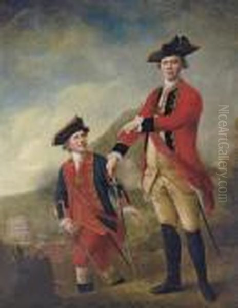 Double Portrait Of 
Lieutenant-general The Hon. Philip Sherard Andcaptain William Tiffin, At
 The Battle Of Brucke-muhle, 21 September1762, The Former Full-length In
 The Uniform Of The 1st Regiment Offoot Guards, The Latter 
Three-quarter-length, Car Oil Painting by Nathaniel Hone