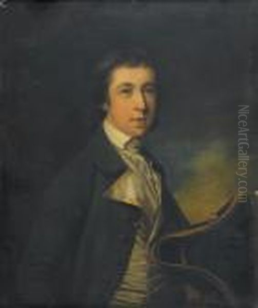 Portrait Of A Naval Cadet, Half-length, In A Green Coat And Holding A Tricorn Hat Oil Painting by Nathaniel Hone