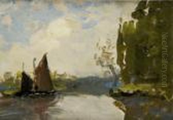 Sailing Boats On A River Oil Painting by Nathaniel Hone