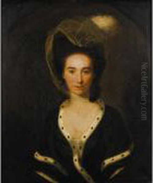 Portrait Of A Lady Wearing A Green Fur-trimmed Shawl Oil Painting by Nathaniel Hone