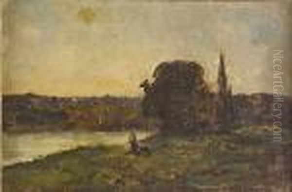 Figure By A River Oil Painting by Nathaniel Hone