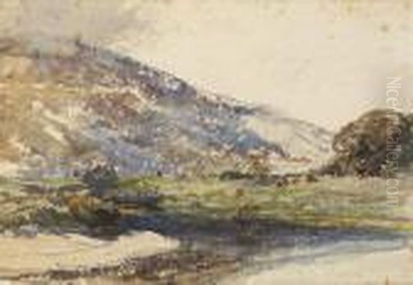 Hillside And Winding Stream Oil Painting by Nathaniel Hone