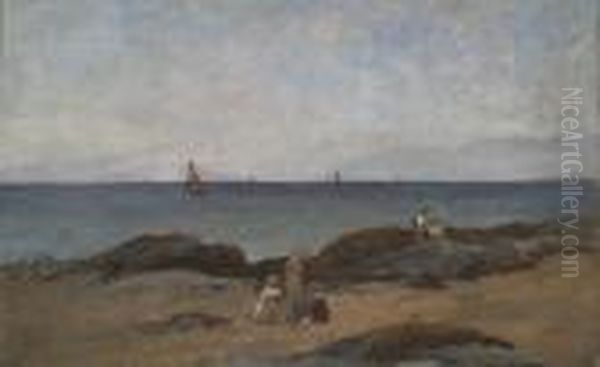 Children By The Seaside At Malahide Oil Painting by Nathaniel Hone