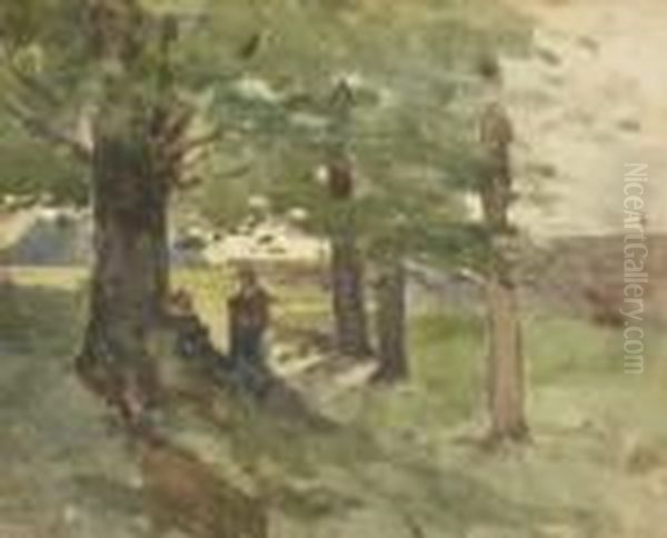 Two Girls Under Trees Oil Painting by Nathaniel Hone