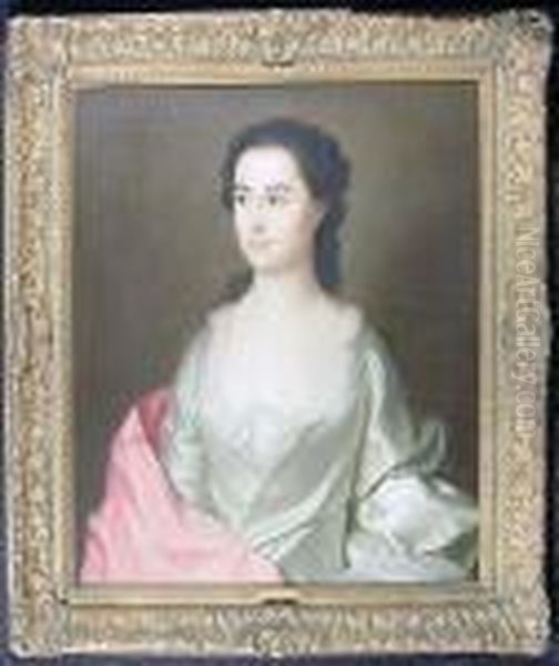 A Portrait Of A Lady In White And Pink Satin Oil Painting by Nathaniel Hone