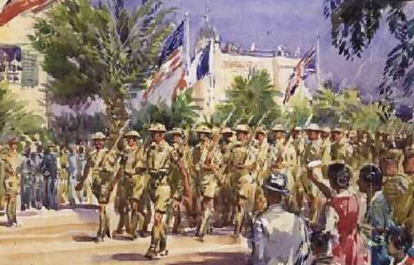 The Guards Saluting Field Marshal Earl Alexander at Tunis May 7th 1943 Oil Painting by Reginald Mills