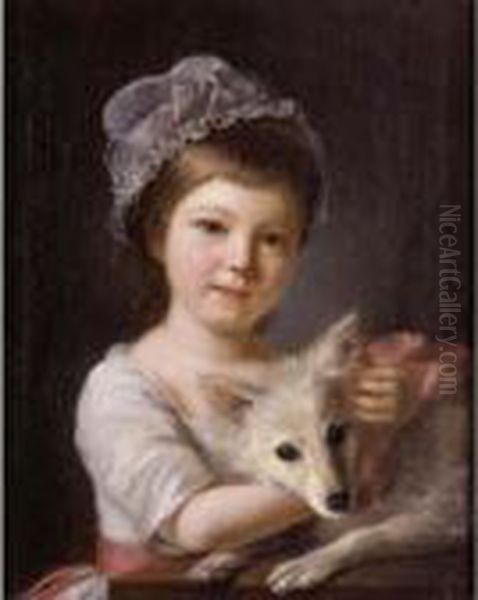 Portrait Of A Girl With Her Dog Oil Painting by Nathaniel Hone