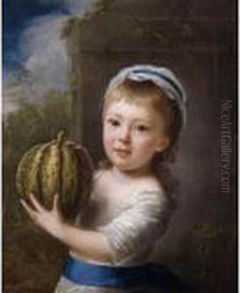 Portrait Of A Girl Holding A Melon Oil Painting by Nathaniel Hone