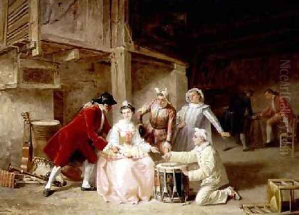 Group of musician actors gambling Oil Painting by Adolphe Francois Monfallet