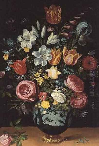 Still Life of Flowers in a Blue and White Vase Oil Painting by Philippe Morlier