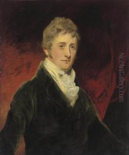 Portrait Of A Gentleman, 
Traditionally Identified As Thomas Hamilton, Lord Binning, Later 9th 
Earl Of Haddington (1780-1858), Half-length, In A Blue Coat Oil Painting by John Hoppner