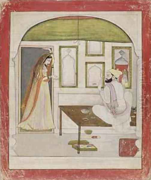 Woman and a Painter 1795 Oil Painting by Son of Manaku