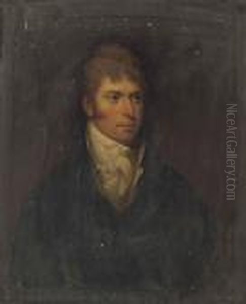 Portrait Of A Gentleman, Bust-length, In A Black Coat And Whitecravat Oil Painting by John Hoppner