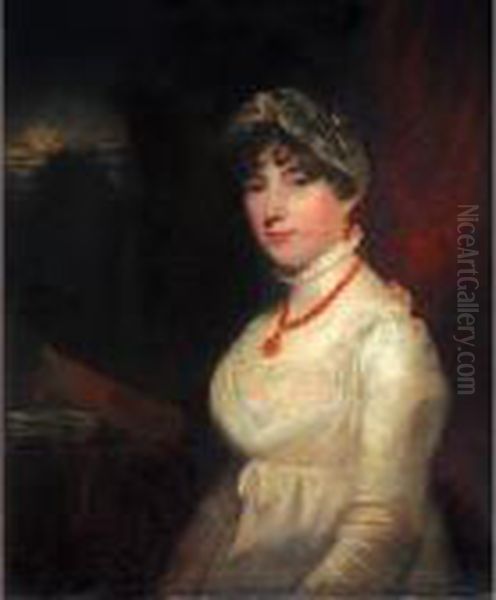 Portrait Of A Lady In White Oil Painting by John Hoppner