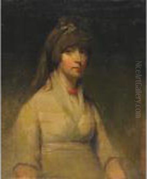 Elegant Lady Wearing A Coral Necklace Oil Painting by John Hoppner