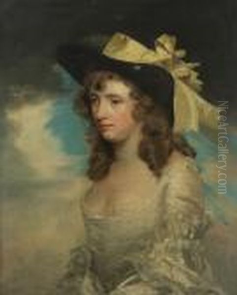 Portrait Of Mrs Crowe In A Blackbonnet Oil Painting by John Hoppner