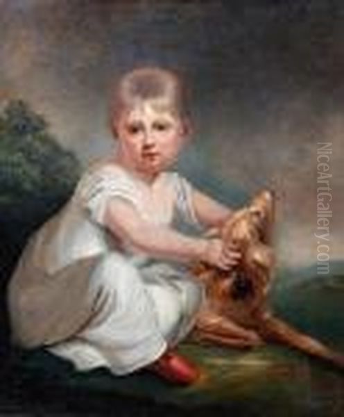 Portrait Of A Young Girl With A Pet Spaniel Oil Painting by John Hoppner