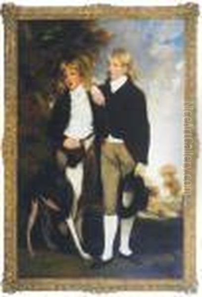 Portrait Of The Hon. John Cust 
And The Hon. Henry Cust, Standing Full-length, With A Hound, In A 
Landscape Oil Painting by John Hoppner