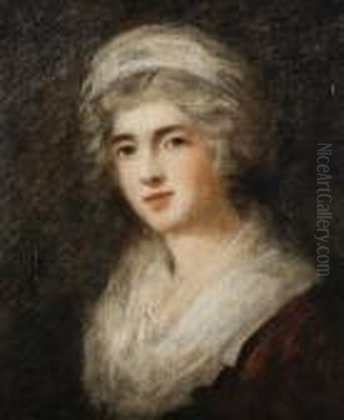 Portrait Of A Lady, Bust-length, In A Browndress With A White Chemise Oil Painting by John Hoppner