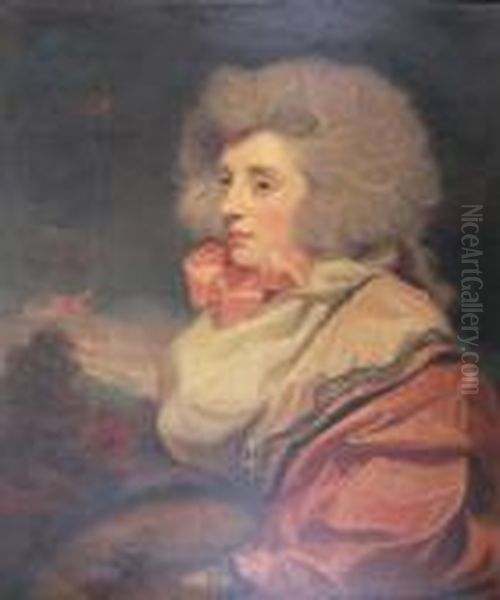 Portrait Of A Lady Seated In A Pink Dress Oil Painting by John Hoppner