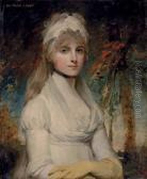 Portrait Of Charlotte Keppel (1771-1852), Half-length, In A White Dress Oil Painting by John Hoppner