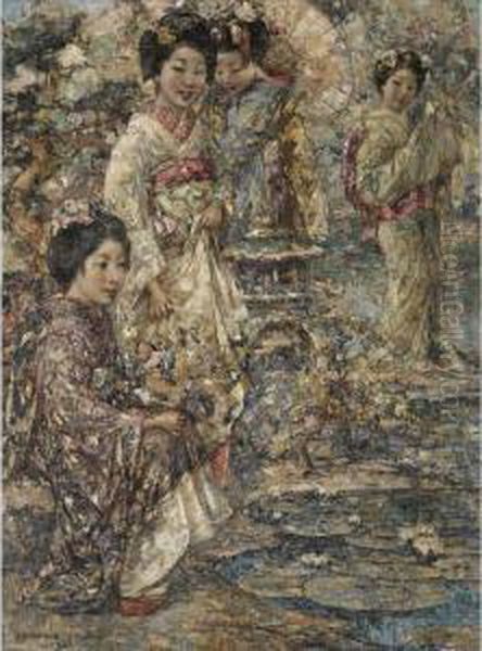 The Japanese Garden Oil Painting by Edward Atkinson Hornel