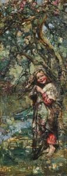 Young Girl By A Tree Oil Painting by Edward Atkinson Hornel