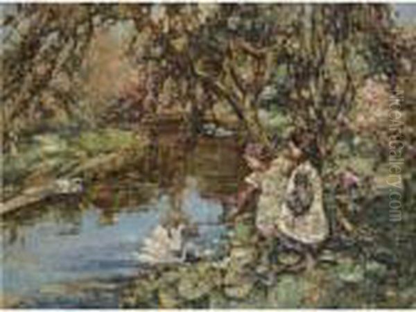 Feeding The Swans Oil Painting by Edward Atkinson Hornel