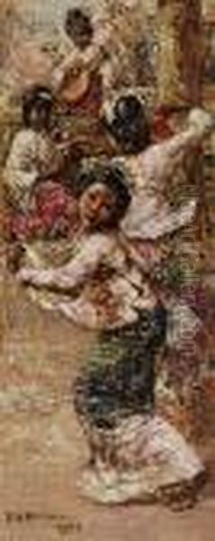 Geisha Girls Dancing Oil Painting by Edward Atkinson Hornel