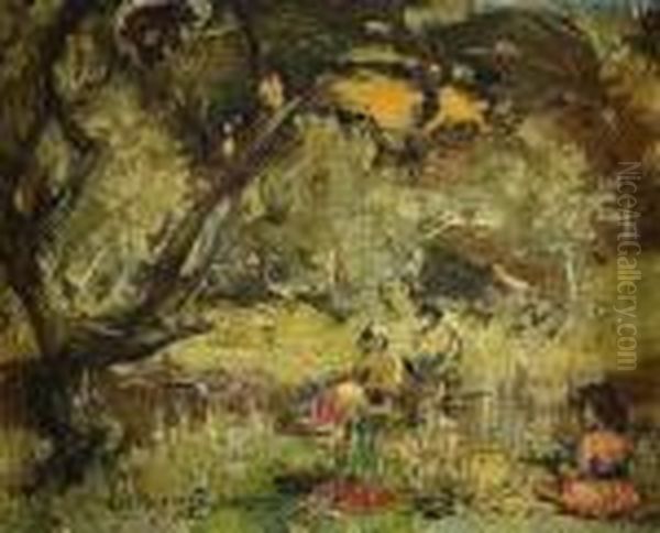 In The Orchard, Buckland,kirkcudbright Oil Painting by Edward Atkinson Hornel