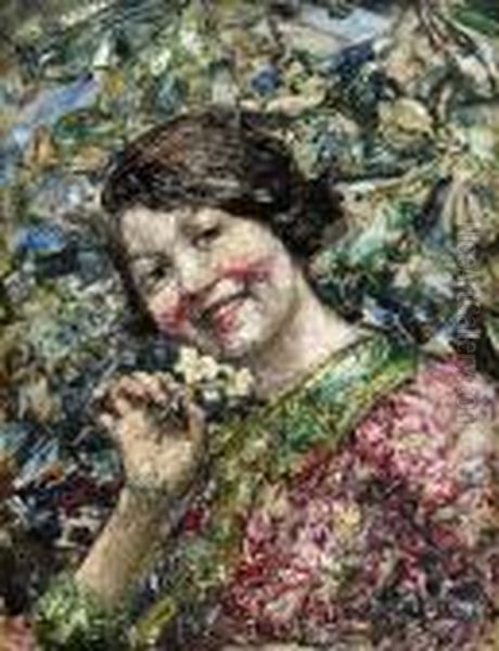 Primulas Oil Painting by Edward Atkinson Hornel