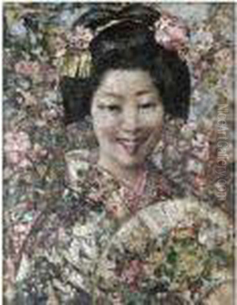 A Smiling Geisha Oil Painting by Edward Atkinson Hornel