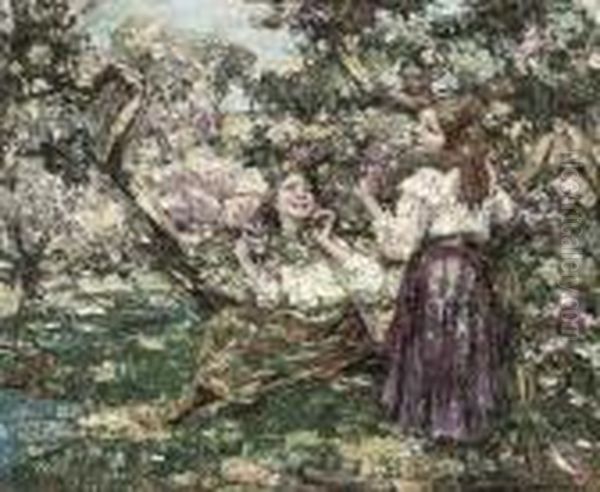 Girls Among The Blossom Oil Painting by Edward Atkinson Hornel