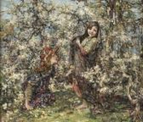 Maytime In The Orchard Oil Painting by Edward Atkinson Hornel