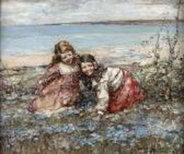 Gathering Bluebells, Brighouse Bay Oil Painting by Edward Atkinson Hornel