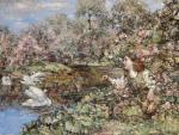 Swan Pond Oil Painting by Edward Atkinson Hornel