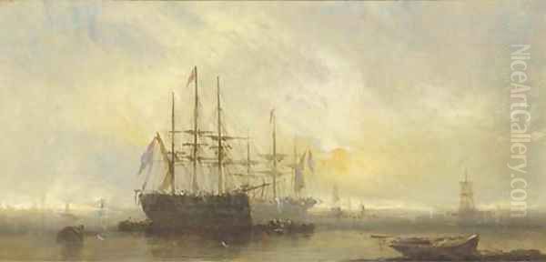 Big ships in an anchorage Oil Painting by William McAlpine