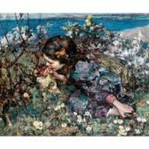 Among The Primroses Oil Painting by Edward Atkinson Hornel