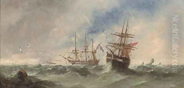 Frigates riding out the gale Oil Painting by William McAlpine