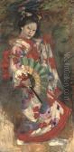 Dancing Geisha Girl Oil Painting by Edward Atkinson Hornel