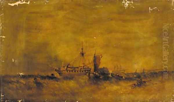 Men-o-war returning from battle Oil Painting by William McAlpine