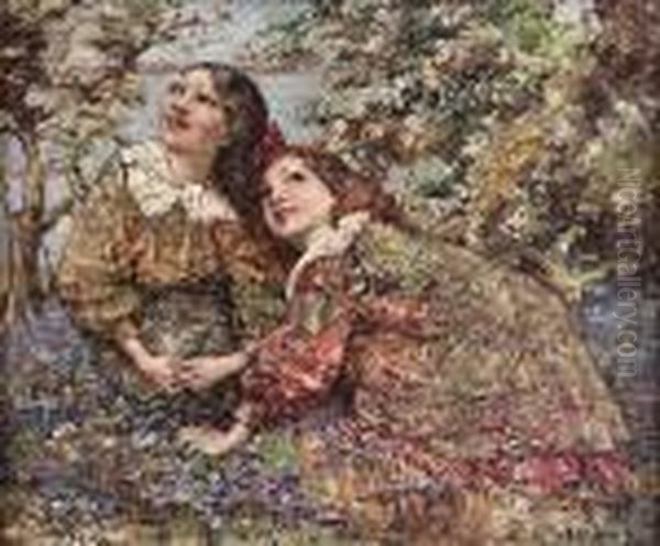 Gathering Wild Flowers Oil Painting by Edward Atkinson Hornel