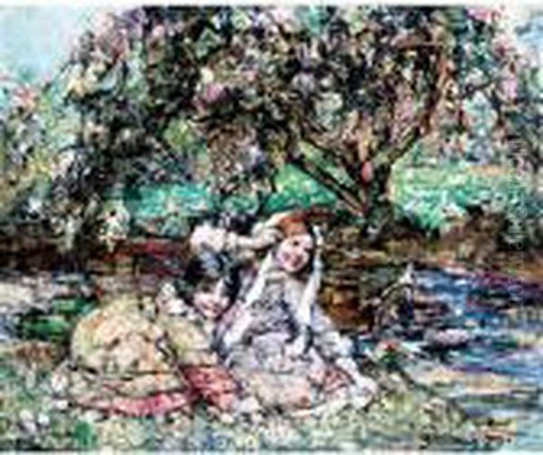 Girls Under The Blossom Tree Oil Painting by Edward Atkinson Hornel