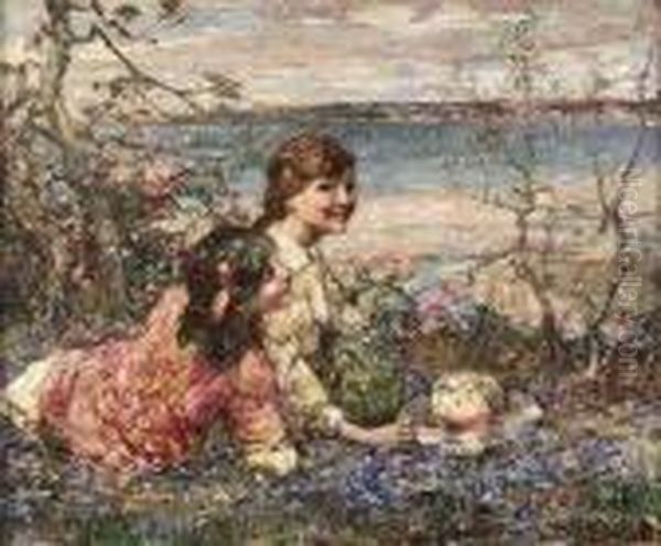 The Pink Bonnet, Brighouse Bay Oil Painting by Edward Atkinson Hornel