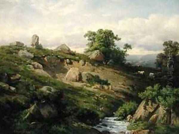 Valley Slope with Rock Fall 1861 Oil Painting by Adolf Mosengel