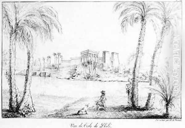 Island of Philae from Receuil des cartes et des vues du voyage en Amerique en Italie en Sicile et en Egypt 1816-21 Oil Painting by Edouard de Montule