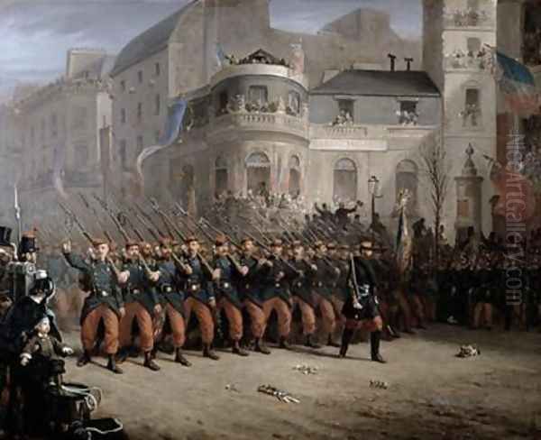 The Return of the Troops to Paris from the Crimea Boulevard des Italiens in front of the Hanover Pavilion December 1855 Oil Painting by Emmanuel Masse