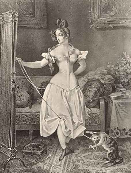 The Stay-lace engraved by Alfred Leon Lemercier Oil Painting by Maurin, Nicholas Eustache