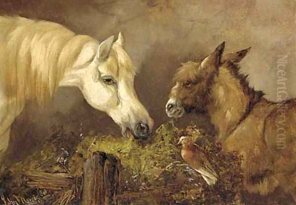 A horse, donkey, and a dove Oil Painting by John Morris